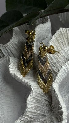 Tricolor Dangle Italy 925 Sterling Silver Gold Plated Earrings