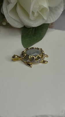 925 Sterling Silver Gold Plated Turtle Green Jade Pendant