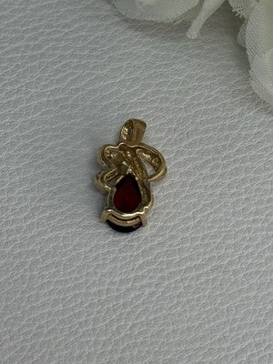 10K Yellow Gold Garnet & Diamond Pendant Length 0.65 Inch