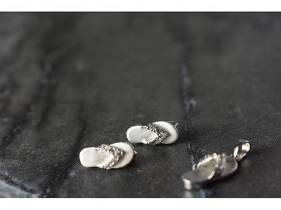 925 Sterling Silver CZ "Flip-Flops" Stud Earrings & Pendant Summer Set