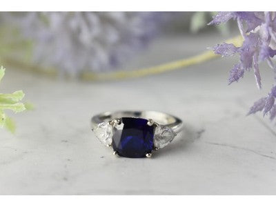 925 Sterling Silver Sapphire & CZ Ring Size 6.5