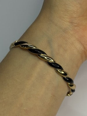 Bangle 925 Sterling Silver Gold Plated Onyx Bracelet
