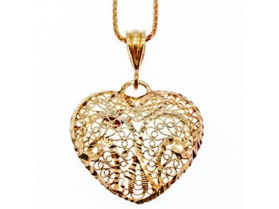 925 Sterling Silver Gold Plated "Openwork Heart" Chain With Pendant