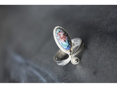 Ring with Enamel "Flowers" Size 6.5