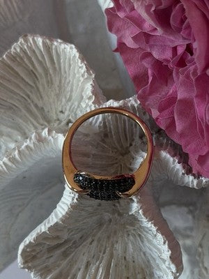 925 Sterling Silver Gold Plated Black Spinel Ring Size 9