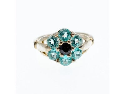 925 Sterling Silver Topaz & Black Onyx Ring Size 7