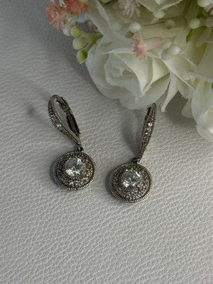 Shiny 925 Sterling Silver CZ Earrings Length 1.30 Inch