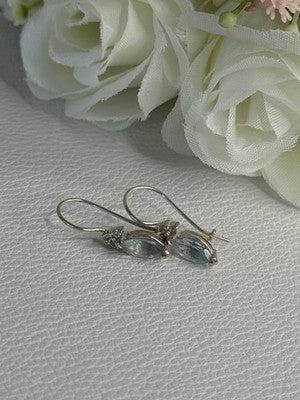 925 Sterling Silver Blue Topaz & Beryl Earrings Length0.80 Inch