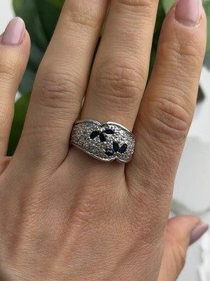 925 Sterling Silver Sapphire & Beryl Ring Size 10