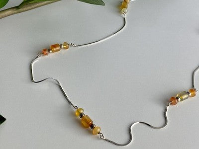 925 Sterling Silver Amber Necklace 33.4 in