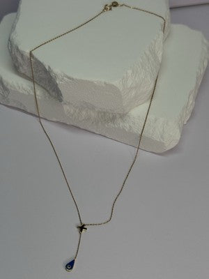 14K YELLOW GOLD CROSS EVIL EYE NECKLACE LENGTH 15 INCH