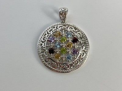 925 Sterling Silver Multi Gemstones Pendant
