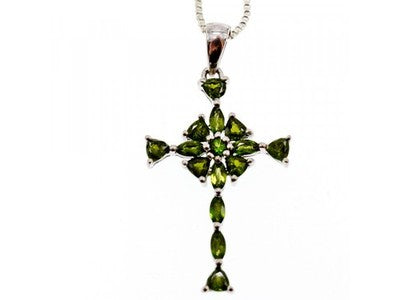 925 Sterling Silver Emeralds Chain With Cross