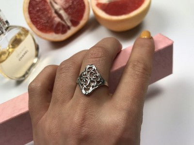 925 Sterling Silver Openwork Ring Size 8