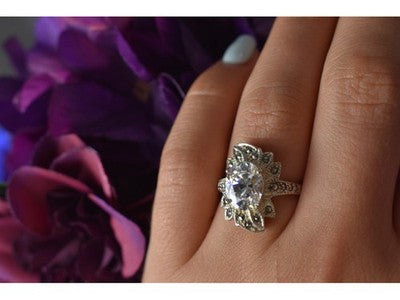925 Sterling Silver CZ & Marcasites Ring Size 6.5