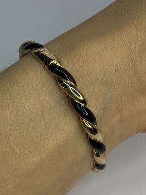 Bangle 925 Sterling Silver Gold Plated Onyx Bracelet
