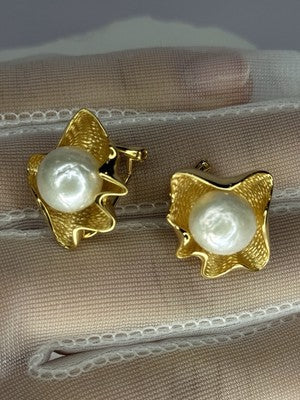 925 STERLING SILVER GOLD PLATED PEARL EARRINGS LENGTH 0.9 INCH