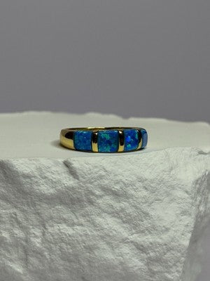 925 Sterling Silver Gold Plated Opal Ring Size 5.5