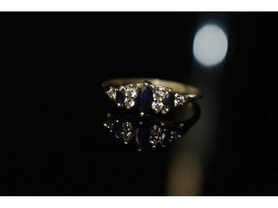 925 Sterling Silver Sapphire & CZ Ring Size 7