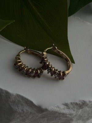 925 Sterling Silver Gold Plated Ruby Earrings