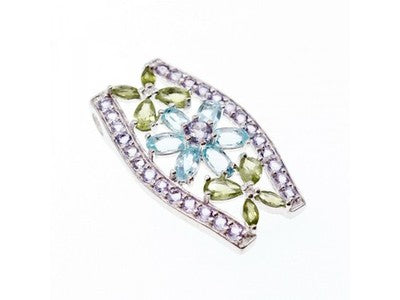 925 Sterling Silver Amethyst, Blue Spinel & Peridot Pendant