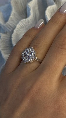 Floral 925 Sterling Silver Tanzanite Ring Size 7