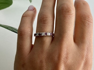 925 Sterling Silver Pink Spinel & CZ Ring Size 7