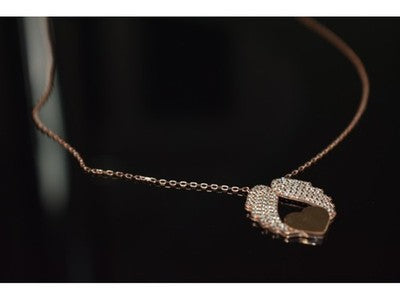 925 Sterling Silver Gold Plated CZ "Angel's Wings with Heart" Necklace