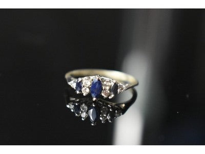 925 Sterling Silver Sapphire & CZ Ring Size 7