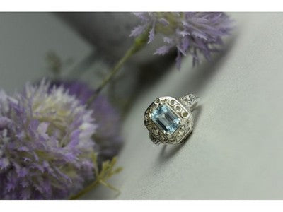 925 Sterling Silver Blue Spinel Openwork Ring Size 6