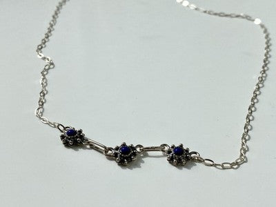 Vintage 925 Sterling Silver Blue Agate Necklace 17.7 in
