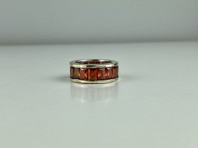 925 Sterling Silver Orange CZ Ring Size 8