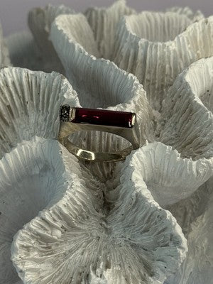 925 Sterling Silver Spinel & Marcasite Ring Size 7.5