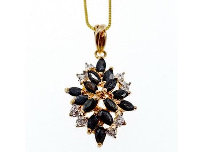 925 Sterling Silver Gold Plated Sappfires "Flower" Chain With Pendant