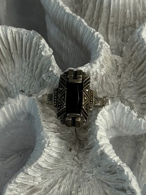 Vintage 925 Sterling Silver Onyx Ring Size 5