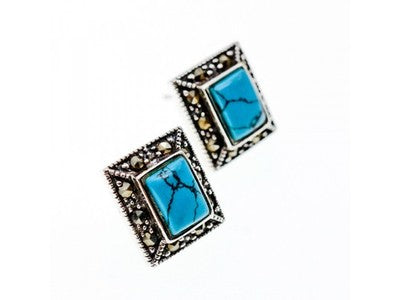925 Sterling Silver Turquoise & Marcasites Earrings