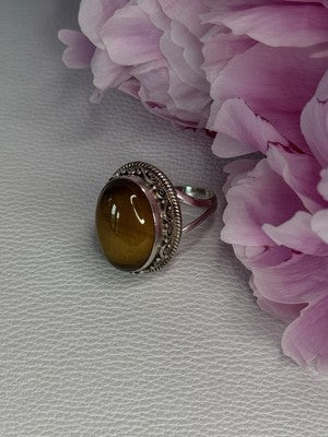 Vintage 925 Sterling Silver Tiger Eye Ring Size 9