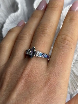 925 Sterling Silver Mystic Topaz Blue Topaz Amethyst Beryl Ring Size 10.5