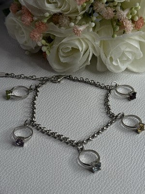 925 Sterling Silver Bracelet Multicolor Gemstones Length 8, 9 Inch
