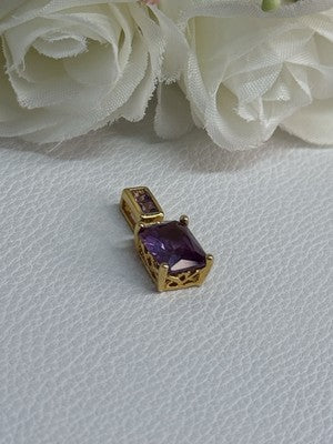 925 Sterling Silver Gold Plated Amethyst Pendant Length 0.80 Inch