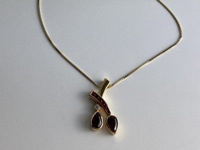 925 Sterling Silver Gold Plated Rubellite & CZ Chain With Pendant