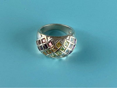 925 Sterling Silver Multi Gemstones Ring Size 7