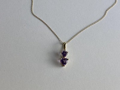 10K Yellow Gold Amethyst & Diamond Hearts Chain With Pendant