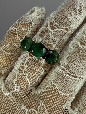 925 Sterling Silver Gold Plated Malachite Ring Size 7