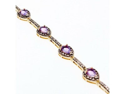 925 Sterling Silver Gold Plated Amethyst Bracelet Size 7.5 IN