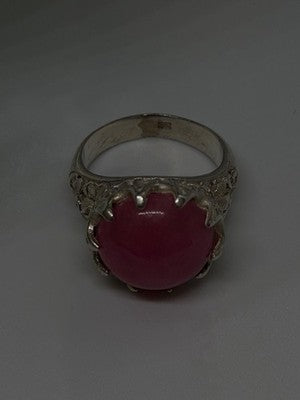 925 Sterling Silver Pink Agate Flower Ring Size 7.5