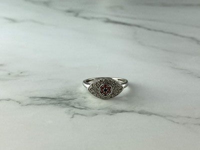 925 Sterling Silver Red Spinel, Tanzanite & Goshenite Ring Size 8.5