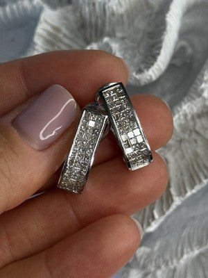 Classy 14K White Gold Diamond 1 Carat Earrings Length 0.83 Inch