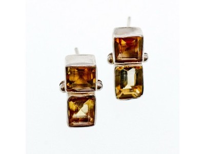 925 Sterling Silver Citrine Stud Earrings