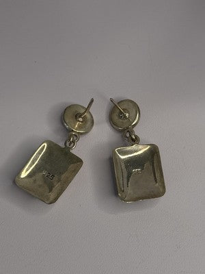 Vintage Beautiful 925 Sterling Silver Jade Earrings Length 1.20 Inch